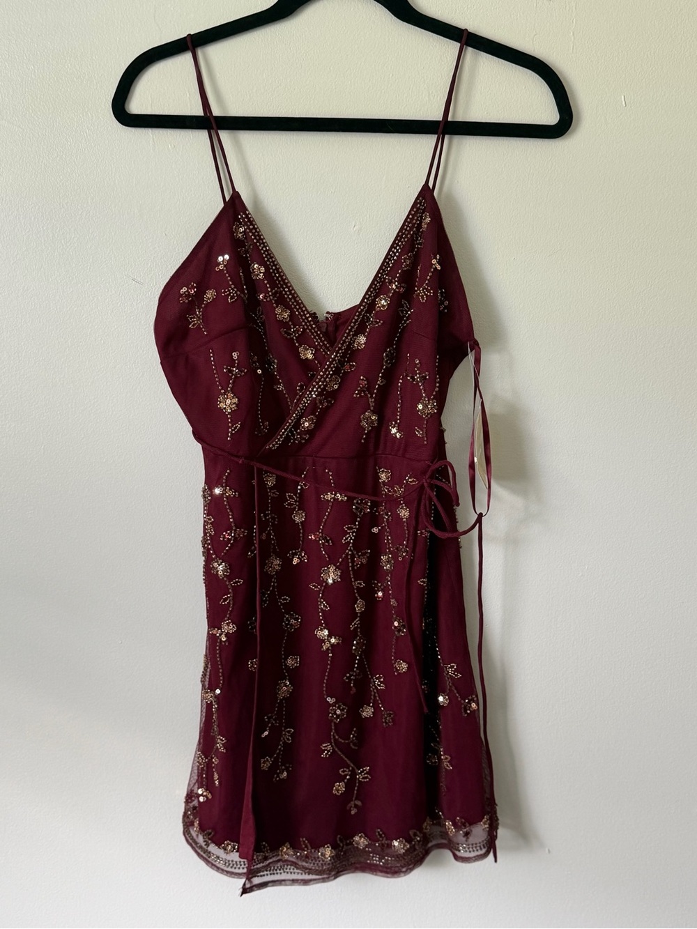Altar'd State Burgundy Sequin Wrap Mini Dress